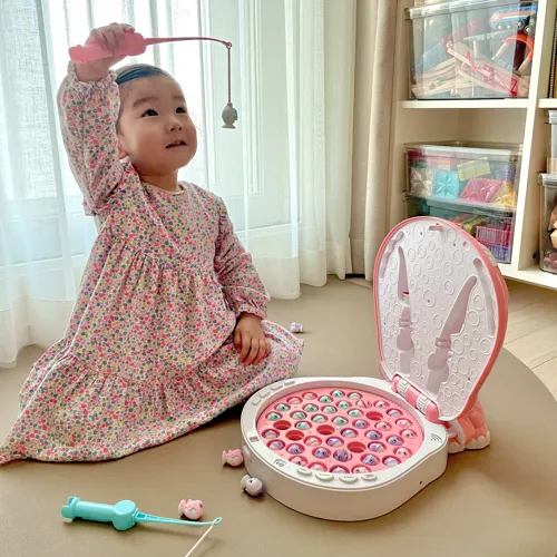 베비몽_빙글빙글_하마_낚시_놀이_어린이집_아기_유아_자석_물고기_장난감_핑크