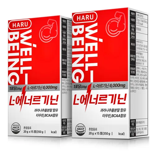 하루웰빙_L-에너르기닌_L아르기닌_6000mg_BCAA함유_20g_x_15포_300g_2개